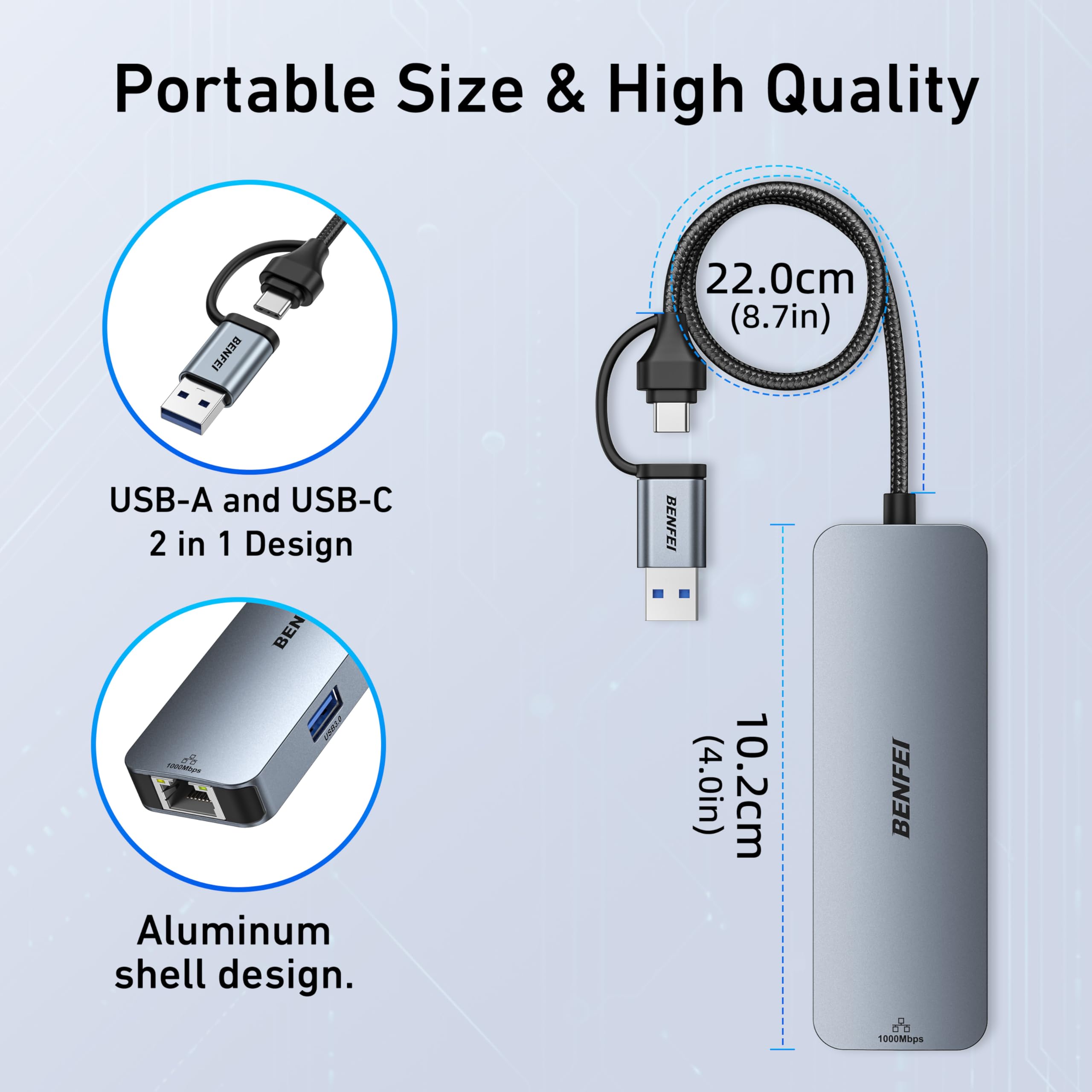 Foto 8 pulgar | Adaptador Usb 3.0 A Gigabit Ethernet Usb-c + Hub Usb 3.0 De 3 Puertos Benfei - Venta Internacional.