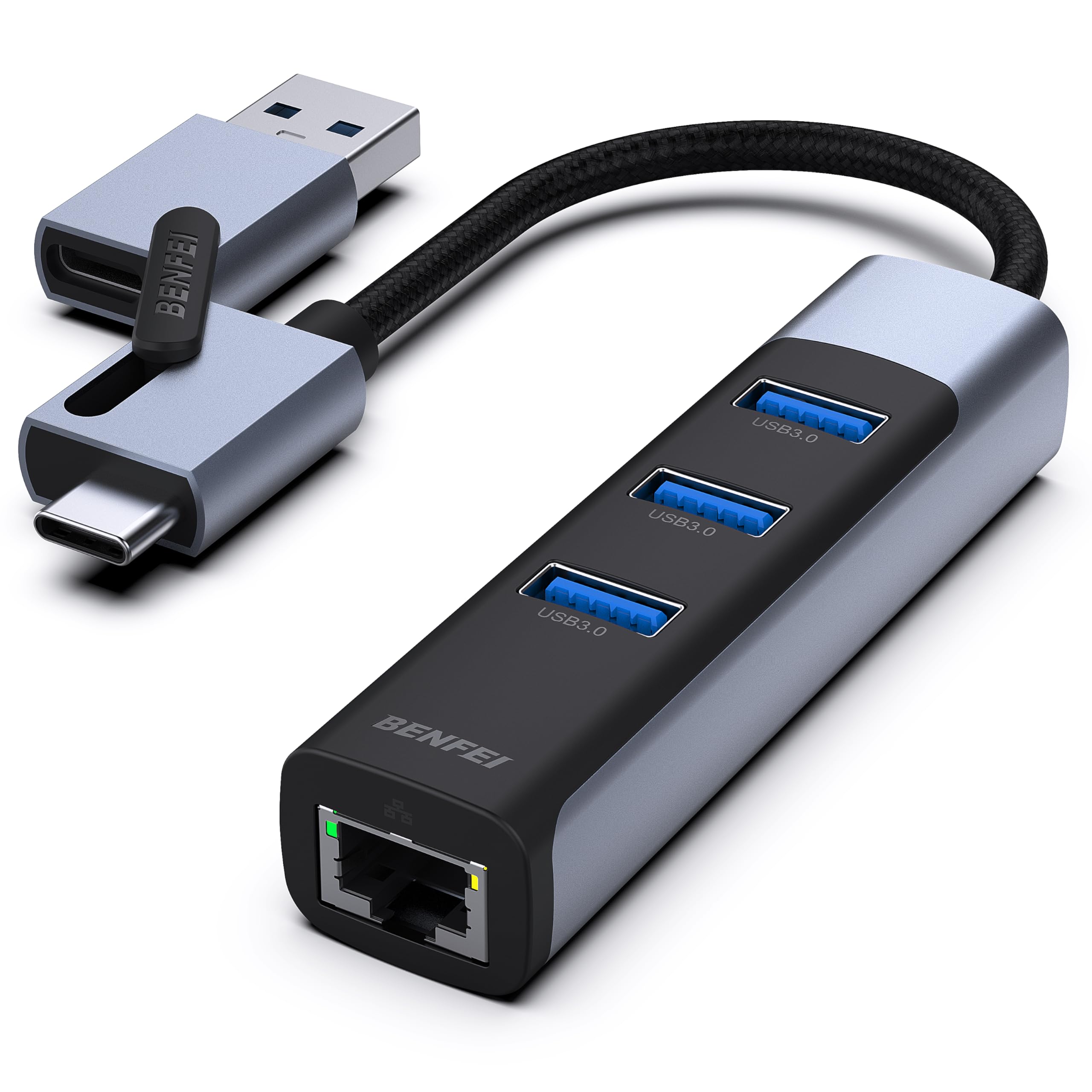 Adaptador Ethernet Benfei 2 En 1 Usb-c/usb 3.0 Con 3 Puertos Usb 3.0 - Venta Internacional.