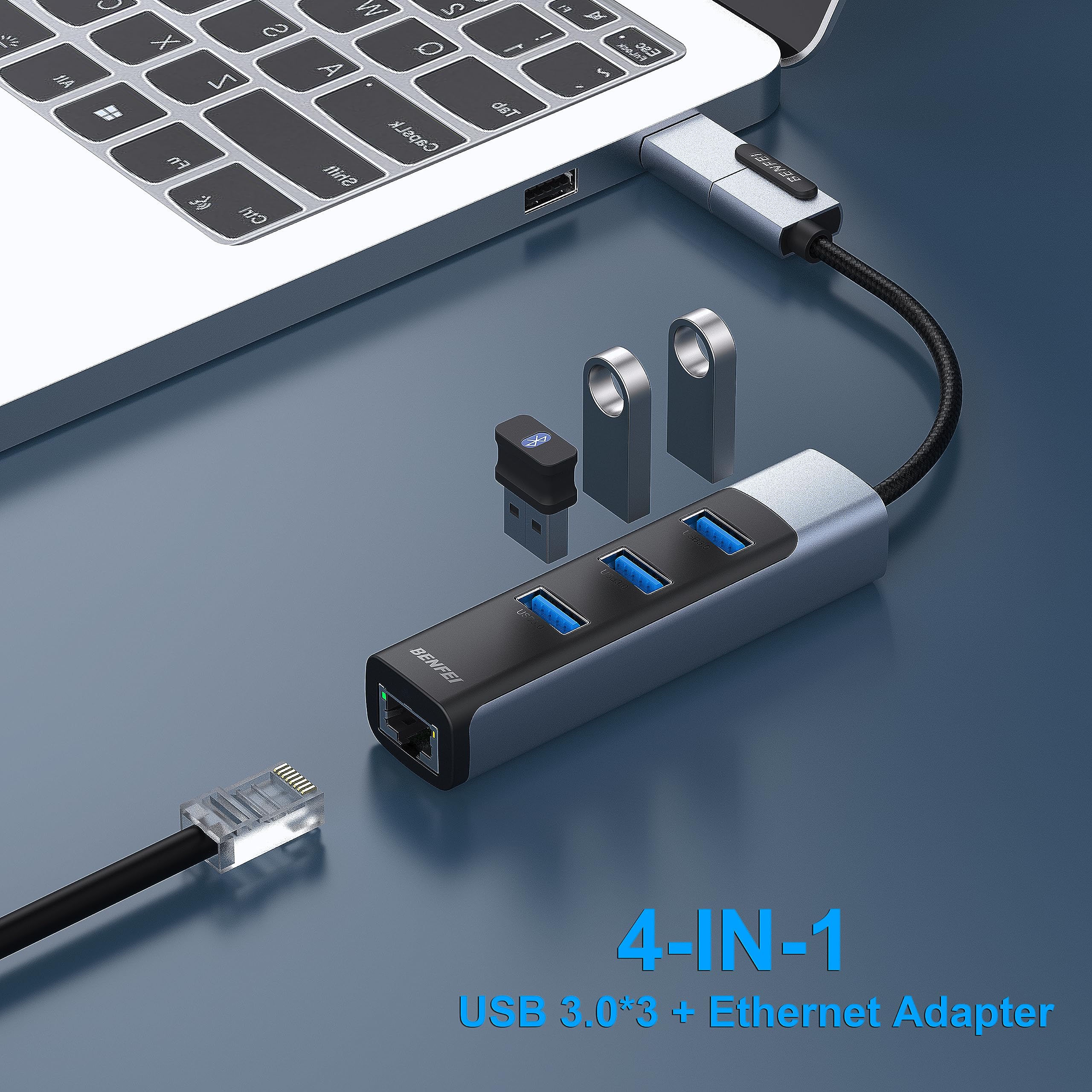 Foto 2 | Adaptador Ethernet Benfei 2 En 1 Usb-c/usb 3.0 Con 3 Puertos Usb 3.0 - Venta Internacional.