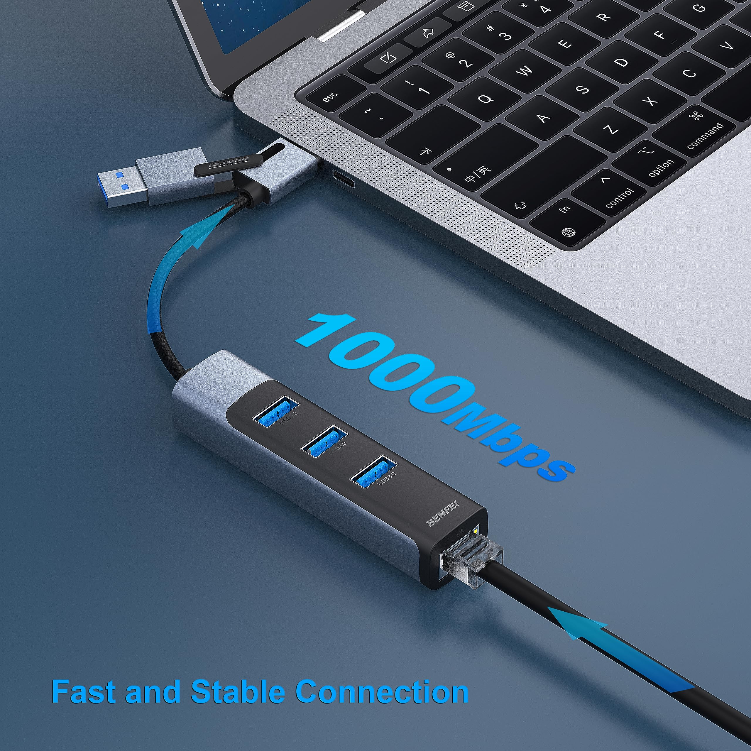 Foto 4 pulgar | Adaptador Ethernet Benfei 2 En 1 Usb-c/usb 3.0 Con 3 Puertos Usb 3.0 - Venta Internacional.
