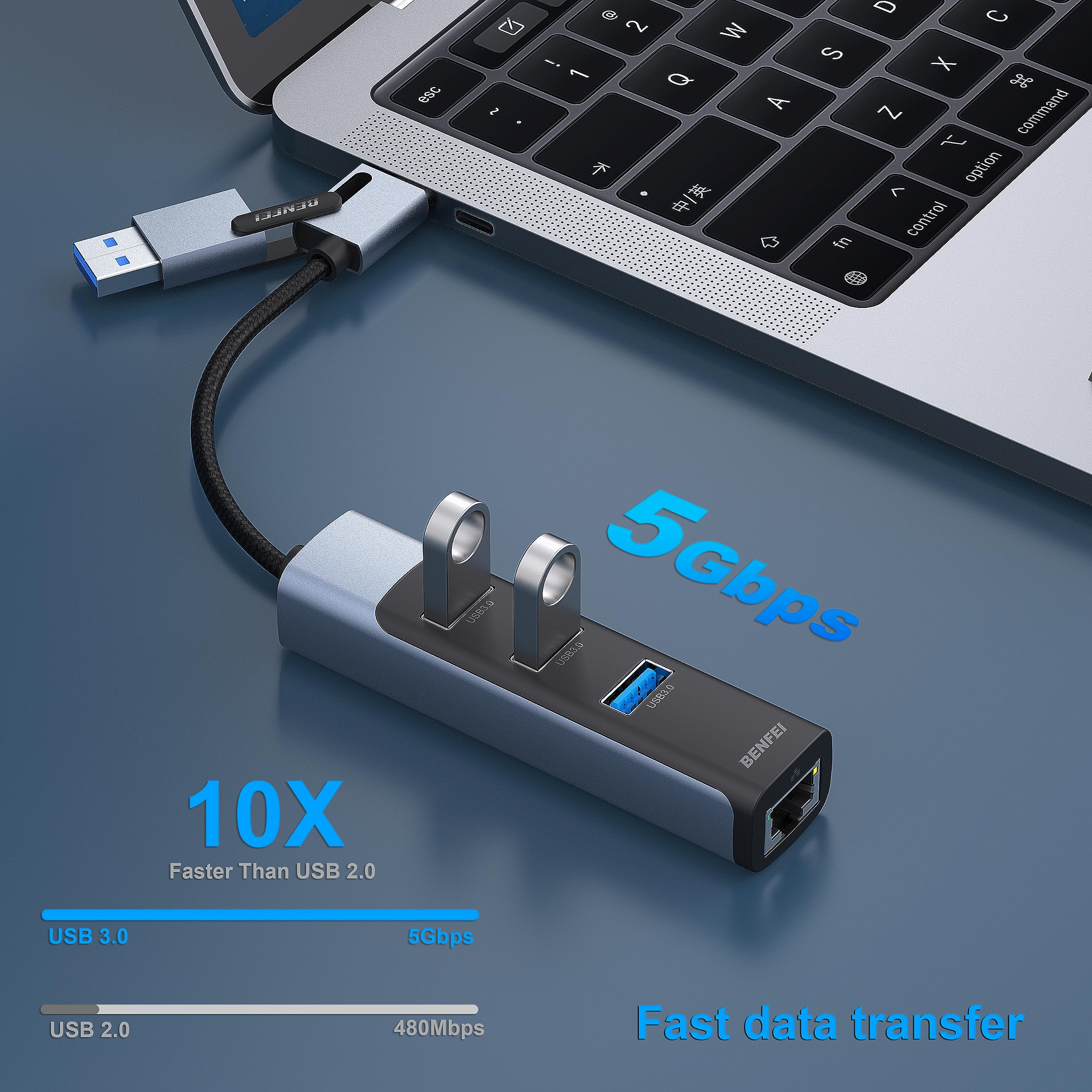 Foto 5 pulgar | Adaptador Ethernet Benfei 2 En 1 Usb-c/usb 3.0 Con 3 Puertos Usb 3.0 - Venta Internacional.