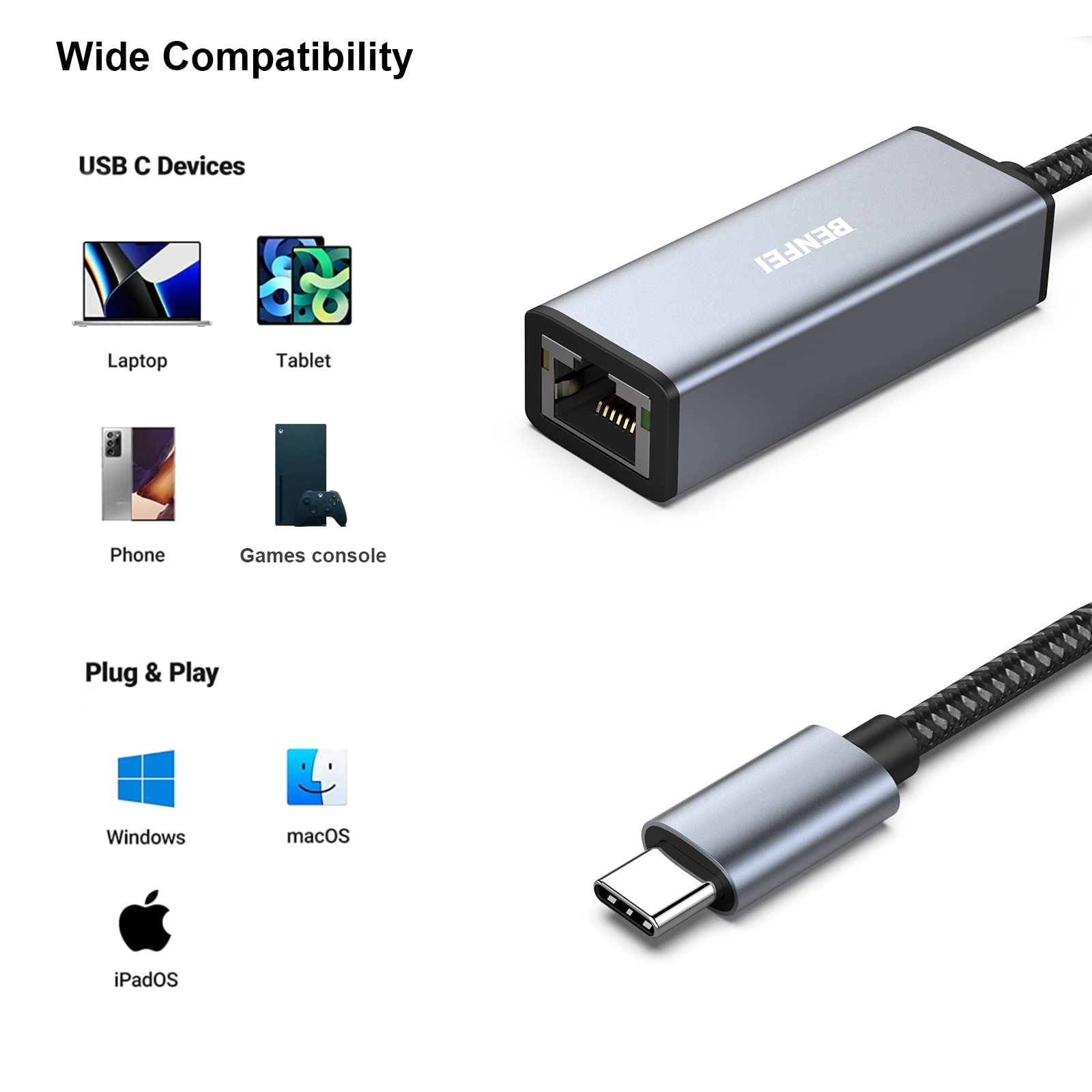 Foto 5 pulgar | Adaptador Usb-c A Ethernet Benfei Usb Tipo C A Rj45 - Venta Internacional.