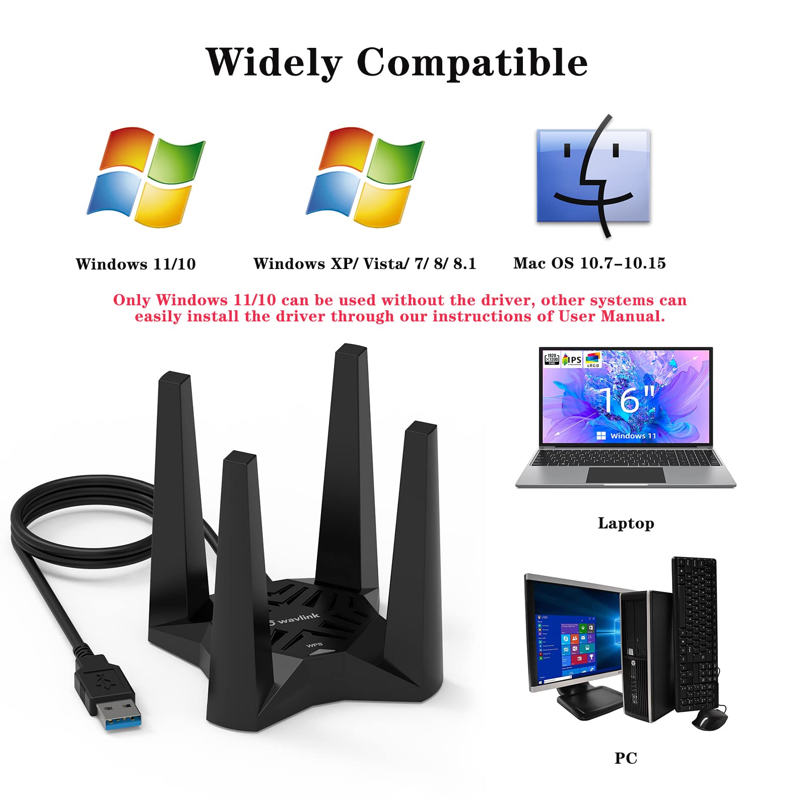 Foto 4 pulgar | Adaptador Wifi Usb Wavlink Ac1900 De Doble Banda Para Pc De Escritorio - Venta Internacional.