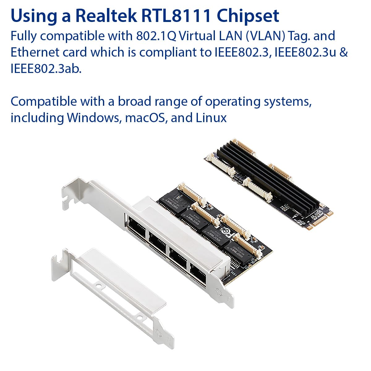 Foto 3 | Tarjeta Ethernet Io Crest De 4 Puertos Gigabit M.2 M+b Key Si-pex24092 - Venta Internacional.