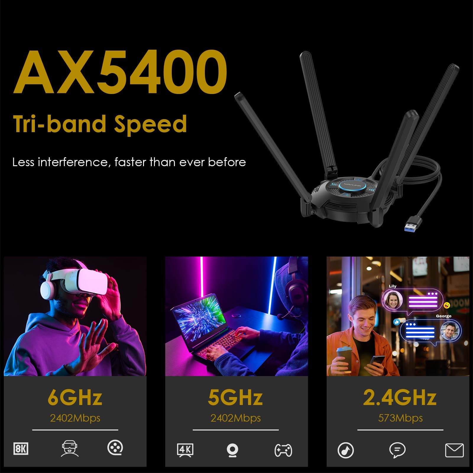 Foto 2 | Adaptador Wifi Usb Wavlink Ax5400 Wifi 6 Tri-band Para Pc - Venta Internacional.