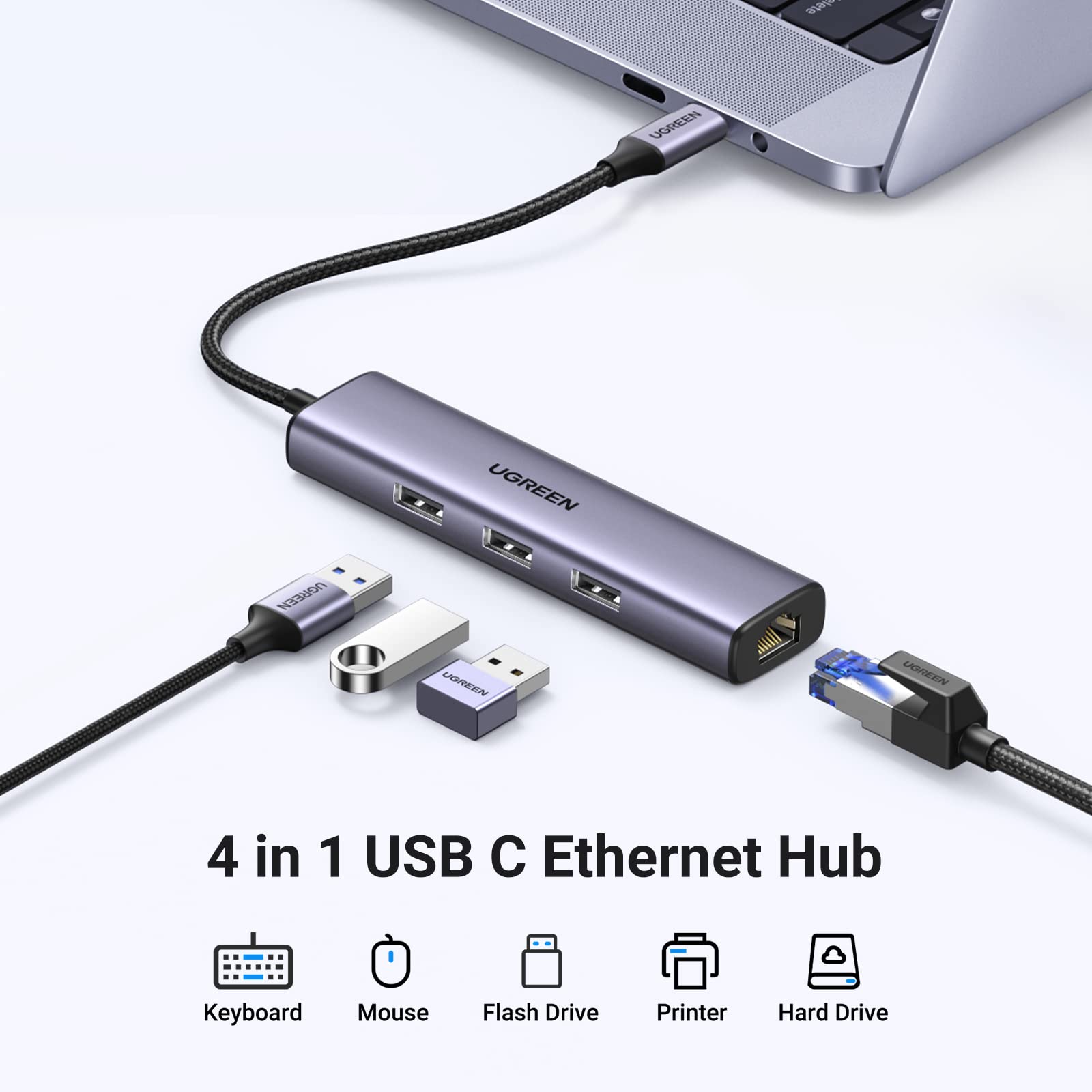 Foto 3 pulgar | Adaptador Usb C A Ethernet Hub Ugreen 4 En 1 Con 3 Puertos Usb 3.0 - Venta Internacional.