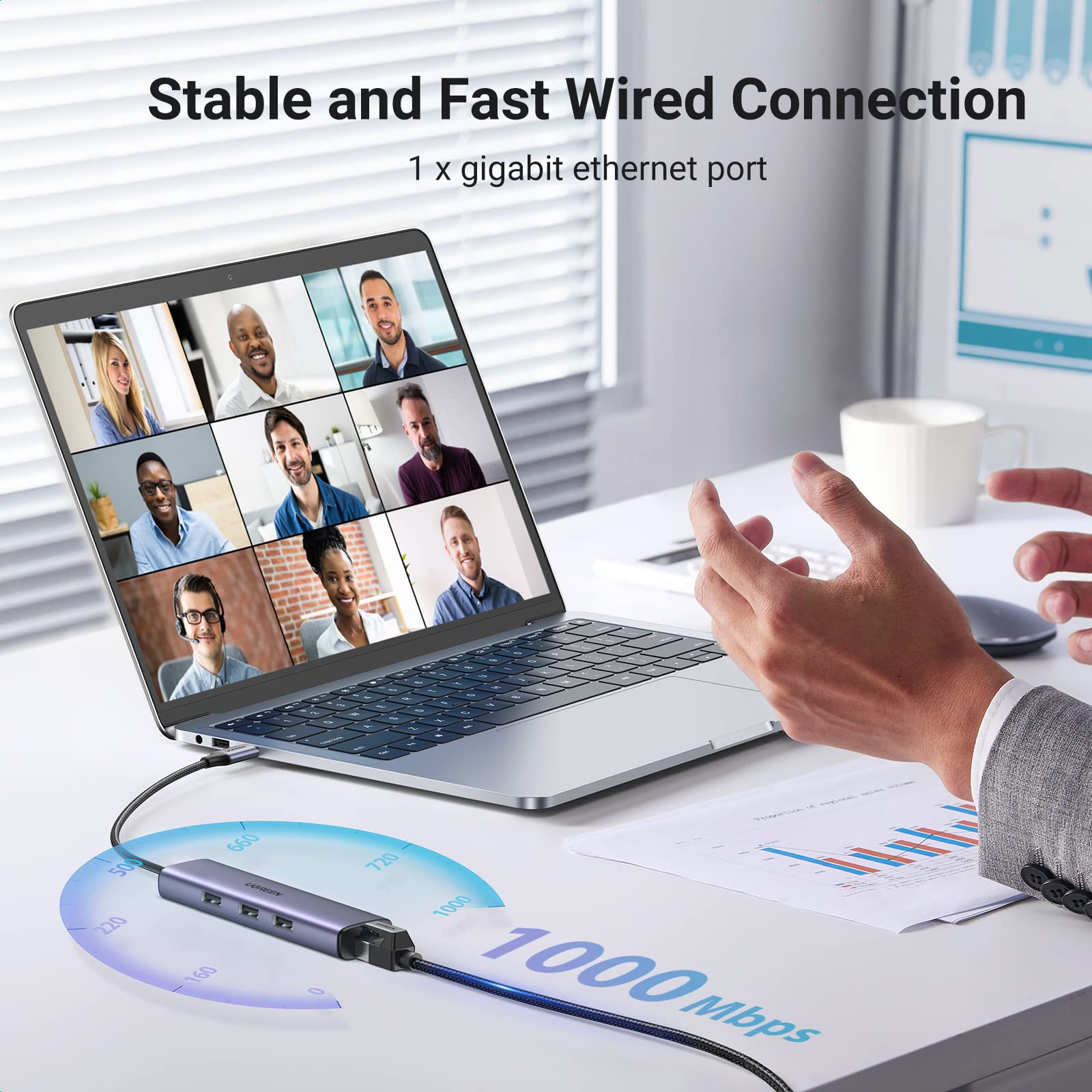 Foto 4 pulgar | Adaptador Usb C A Ethernet Hub Ugreen 4 En 1 Con 3 Puertos Usb 3.0 - Venta Internacional.