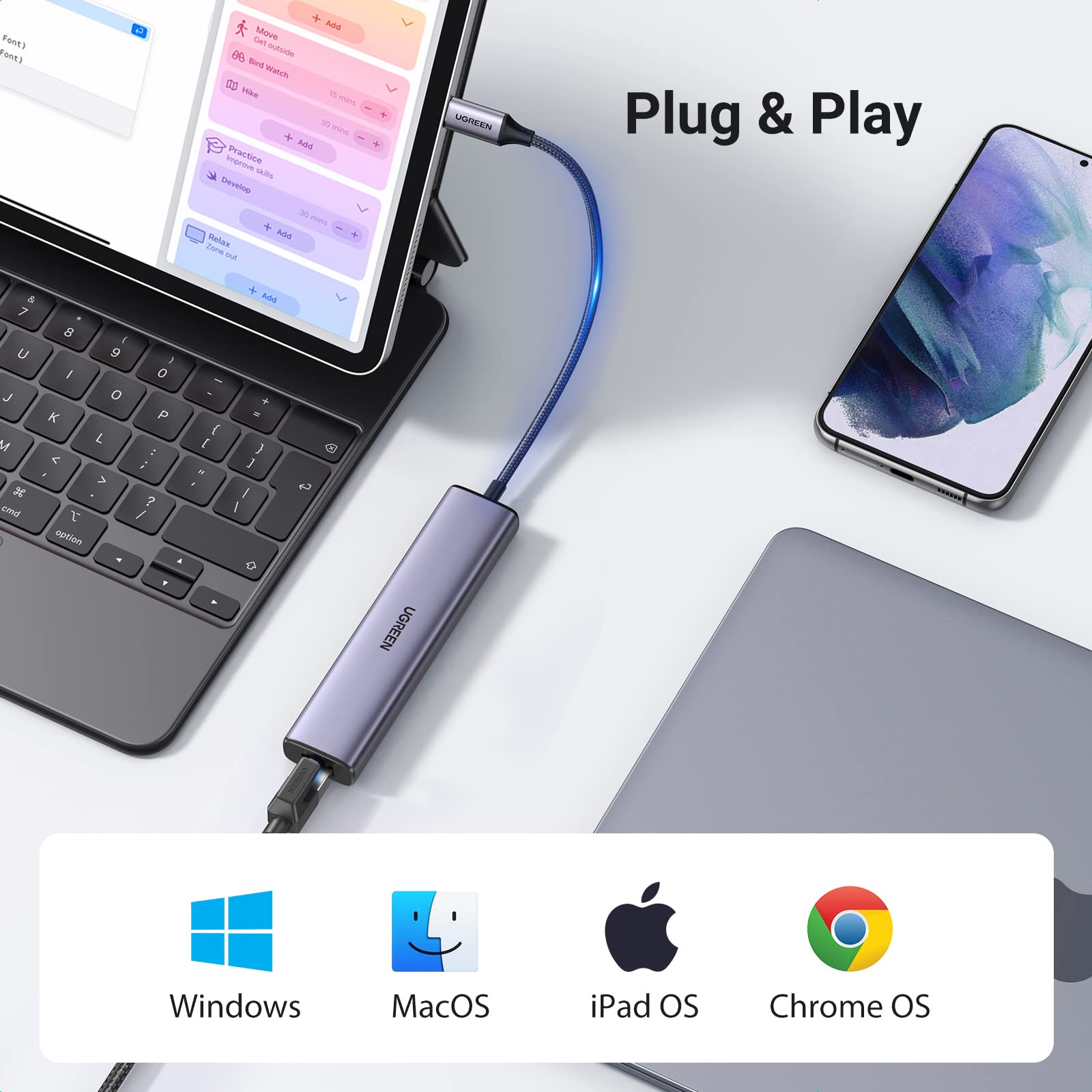 Foto 6 pulgar | Adaptador Usb C A Ethernet Hub Ugreen 4 En 1 Con 3 Puertos Usb 3.0 - Venta Internacional.