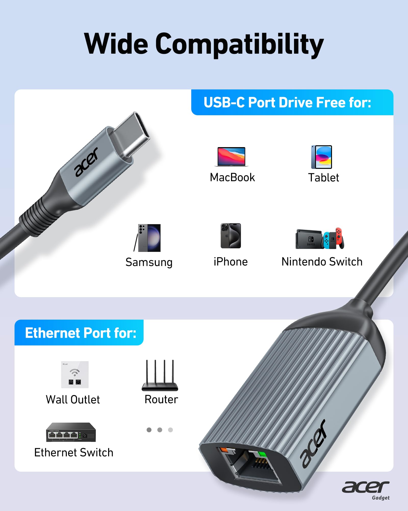 Foto 8 pulgar | Adaptador Usb C A Ethernet Acer Plug And Play De 1 Gbps - Venta Internacional.