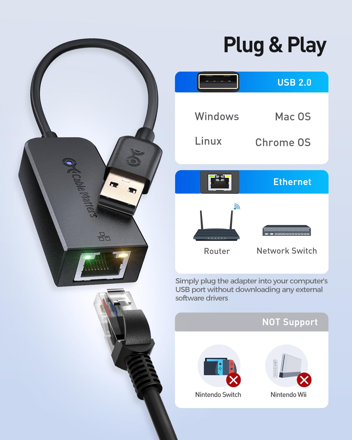 Foto 4 | Cable Adaptador Usb A Ethernet Matters Plug & Play  Paquete De 2 - Venta Internacional.