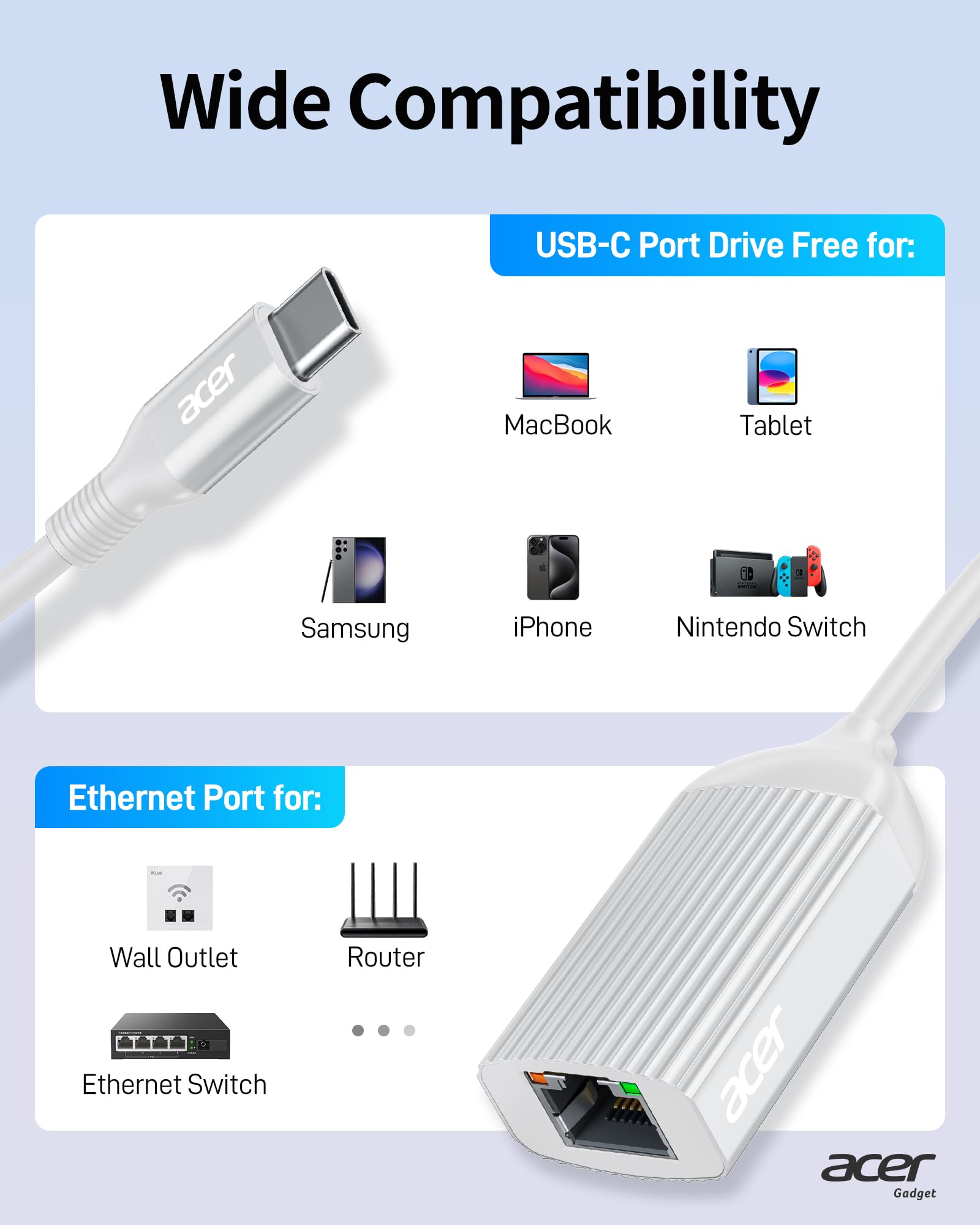 Foto 8 pulgar | Adaptador Usb-c A Ethernet Acer Rj45 De 1 Gbps Para Portátil Plateado - Venta Internacional.