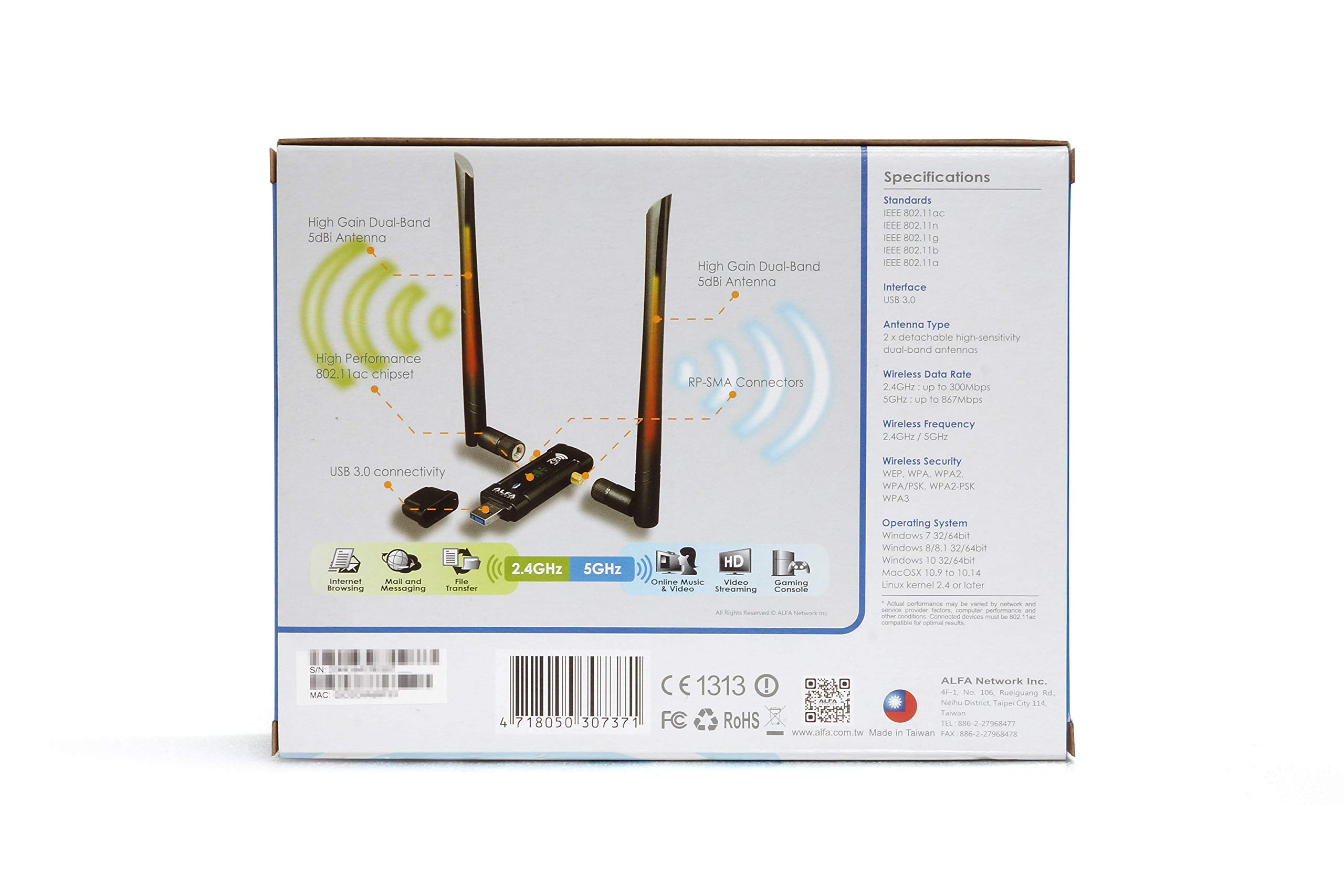 Foto 5 pulgar | Adaptador Wi-fi Inalámbrico Usb Alfa Network Awus036acm Ac1200 - Venta Internacional.