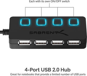 Foto 2 | Venta Internacional - Hub USB 2.0 Sabrent de 4 Puertos con Interruptores de Alimentación
