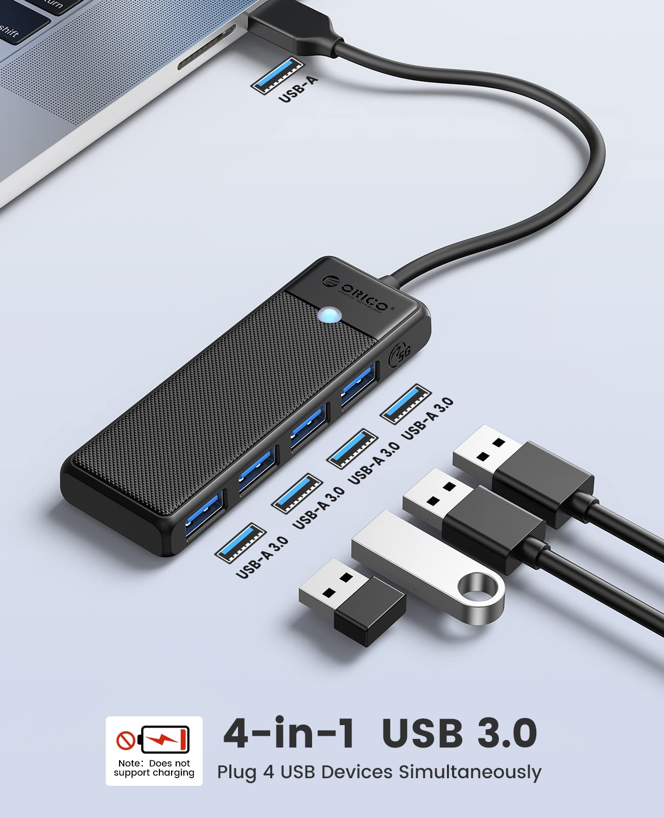 Foto 3 pulgar | Venta Internacional - Divisor Usb 3.0 Orico De 4 Puertos Ultradelgado, Negro