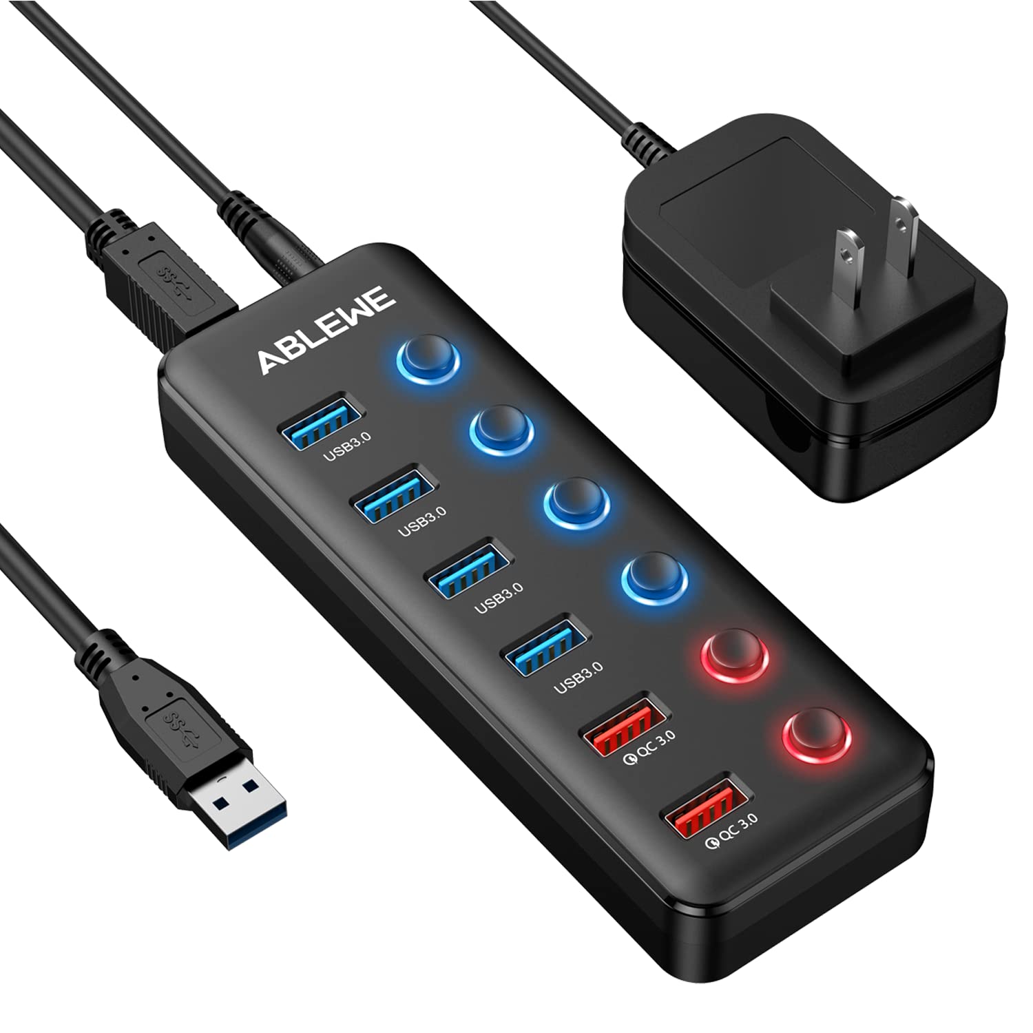Hub Usb 3.0 Ablewe De 6 Puertos Con 2 Puertos De Carga Rápida Qc 3.0 - Venta Internacional. $516