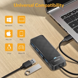 Foto 5 | Hub Usb Idsonix De 4 Puertos Usb 3.0 De 5 Gbps Para Ordenador Portátil Macbook Black - Venta Internacional.