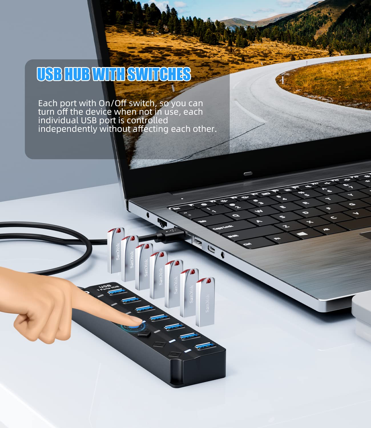 Foto 4 | Divisor de Datos Usb Usb 3.0 Hub Panpeo de 7 Puertos Con Cable De 1 Metro - Venta Internacional