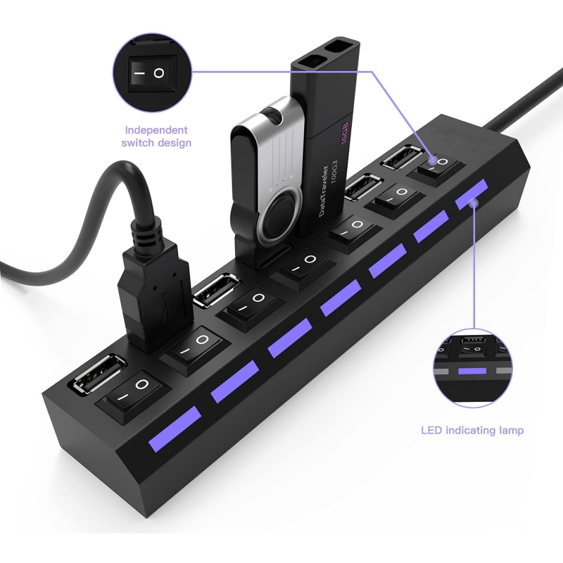 Foto 3 pulgar | Hub Usb De 7 Puertos Usb 2.0 De Alta Velocidad Con Luz Indicadora Led - Venta Internacional.