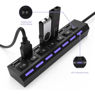 Foto 2 | Hub Usb De 7 Puertos Usb 2.0 De Alta Velocidad Con Luz Indicadora Led - Venta Internacional.