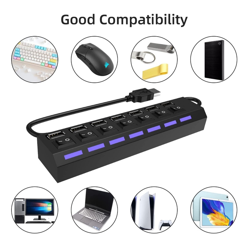 Foto 5 pulgar | Hub Usb De 7 Puertos Usb 2.0 De Alta Velocidad Con Luz Indicadora Led - Venta Internacional.
