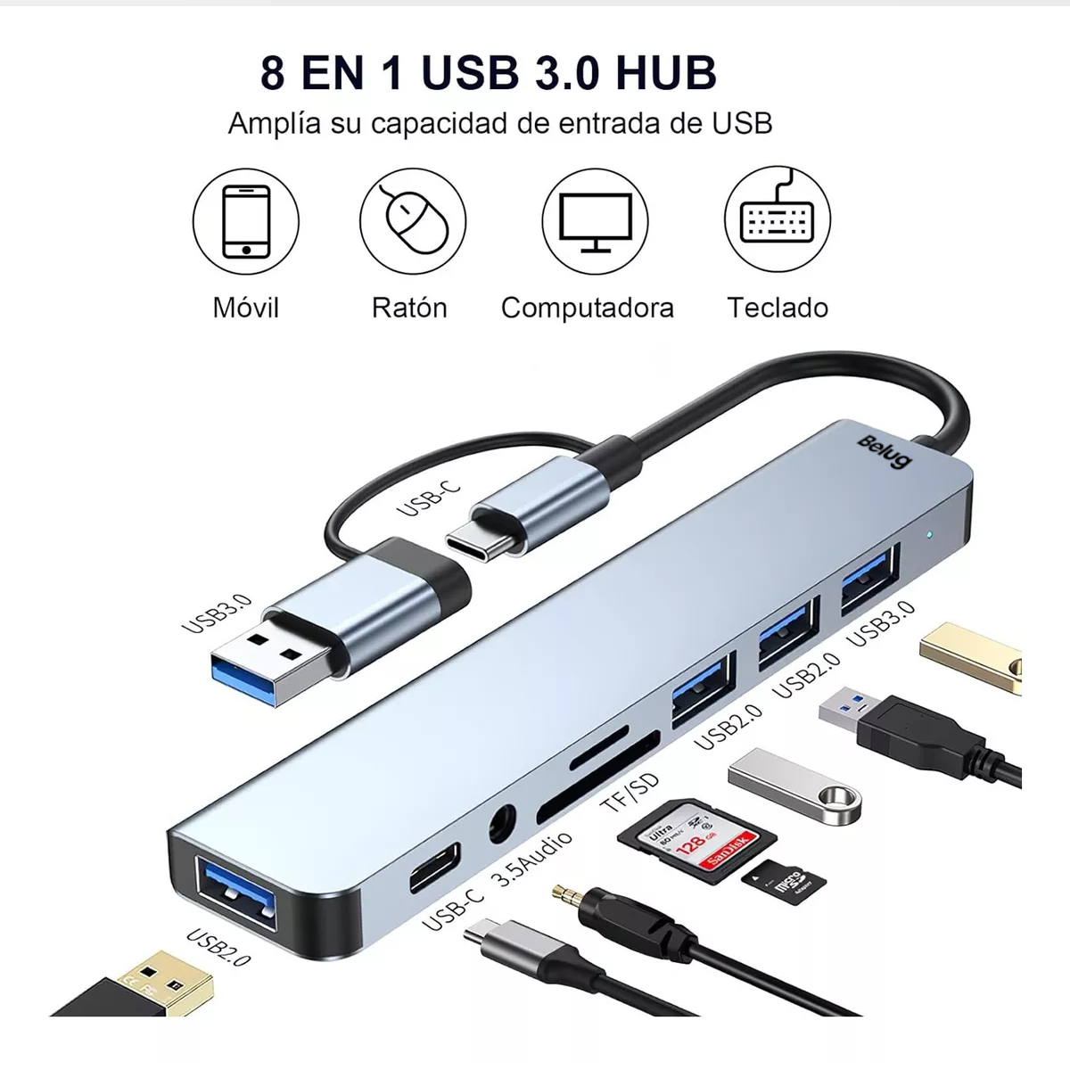 Foto 2 | 7-port Usb Hub 3.0, Multi Port Usb Hub Splitterfor Laptop Plata Belug