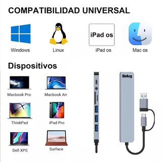 Foto 4 | 7-port Usb Hub 3.0, Multi Port Usb Hub Splitterfor Laptop Plata Belug