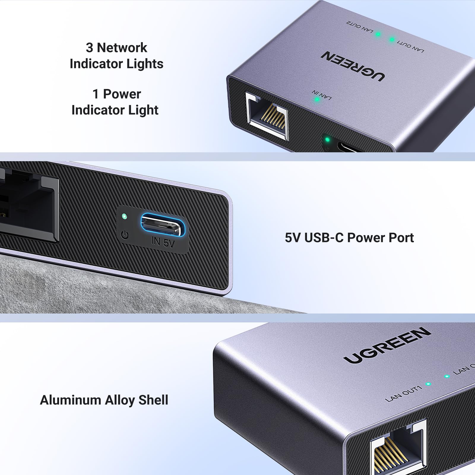 Foto 6 | Divisor Ethernet Ugreen 1000 Mbps 1 A 2 Para Pc, Portátil, Ps5 - Venta Internacional.