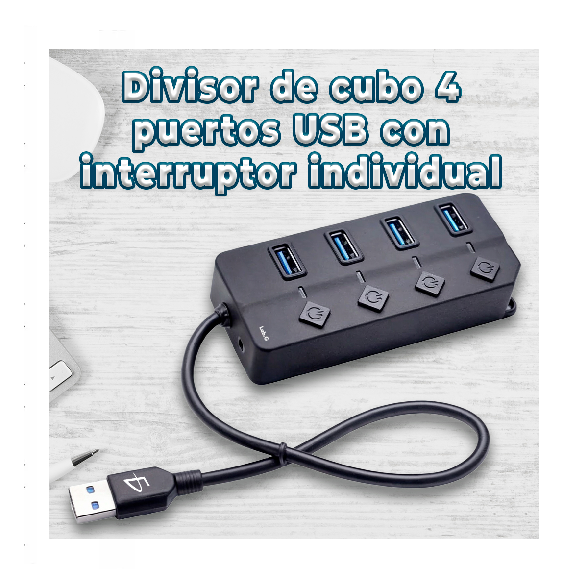 Foto 5 pulgar | 4 Puertos Usb 3.0 Hub Splitter Con Interruptor Independiente Lab.g Negro