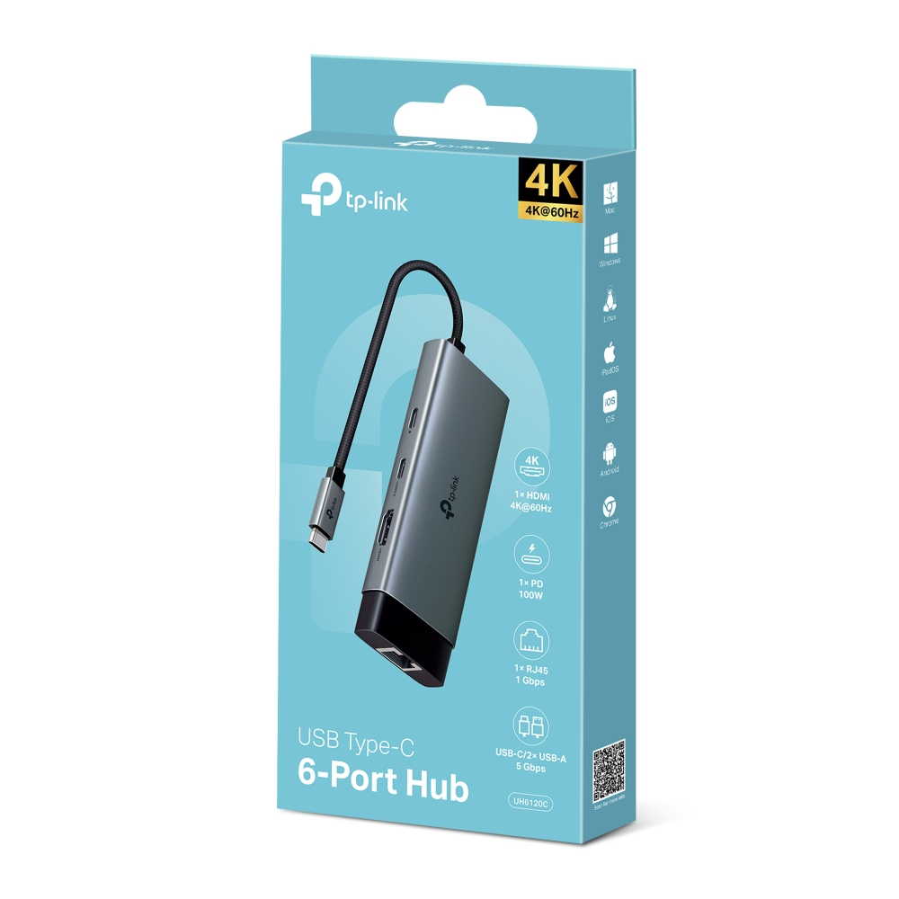 Foto 2 pulgar | Adaptador Tplink Hub Uh6120c Usb Tipo C  Hadmi  Rj-45  Usb 3.1  Usb-c 5 Gbits