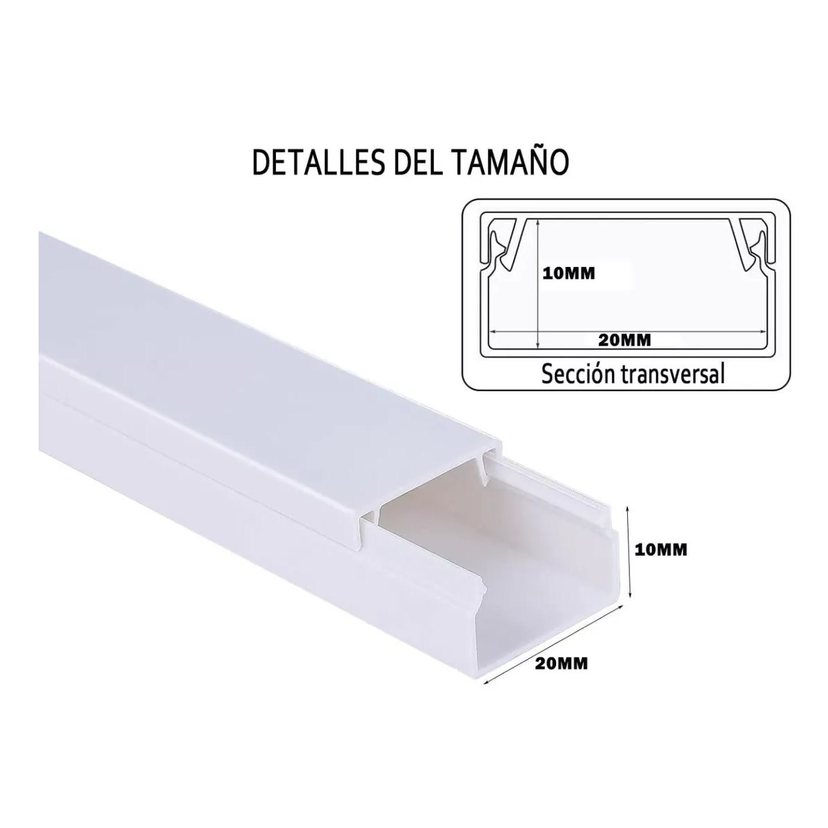 Foto 3 pulgar | Set Canaleta Pvc para Cable 10 x 20 mm x 40 cm Eo Safe Imports Esi-9681 Blanco  10 Piezas