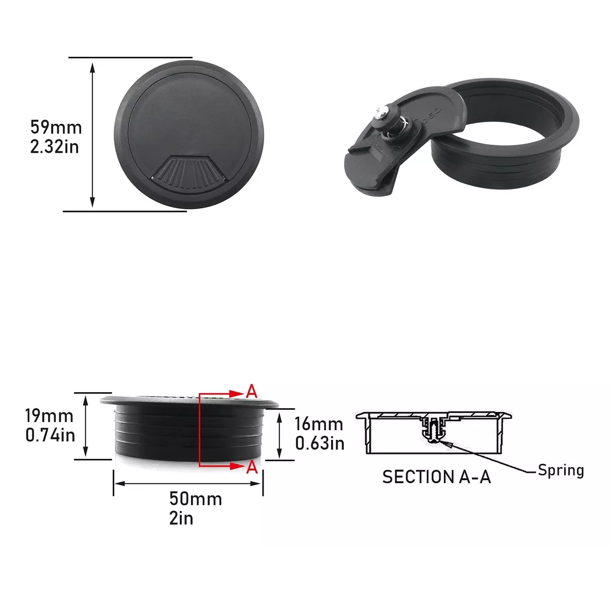 Foto 3 pulgar | Tapones Pasacables Eo Safe Imports ESI-14116 Negros 20 Piezas