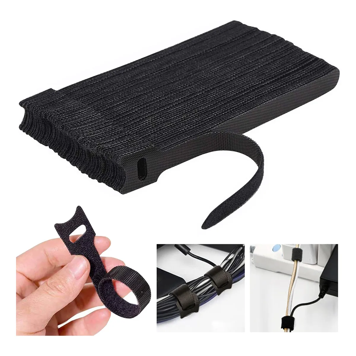 Foto 3 pulgar | 60 Pzs Cincho Sujeta Cables  Brida Con Velcro Reutlizable Eo Safe Imports Esi-20112 Negro