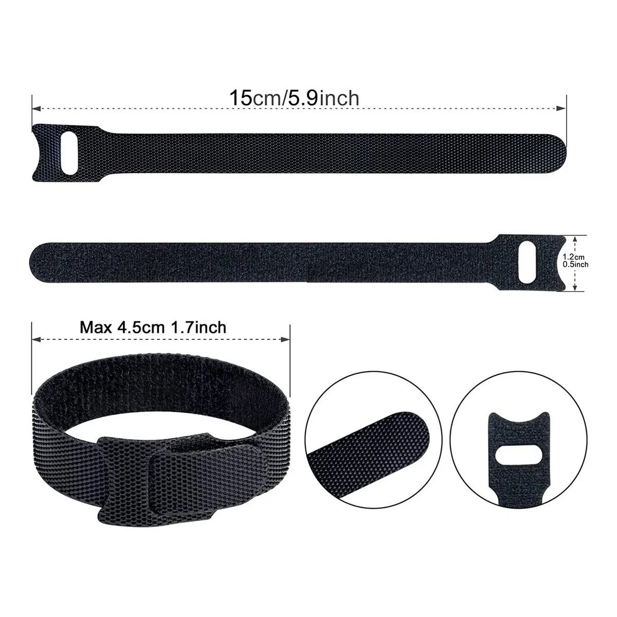 Foto 4 pulgar | 60 Pzs Cincho Sujeta Cables  Brida Con Velcro Reutlizable Eo Safe Imports Esi-20112 Negro