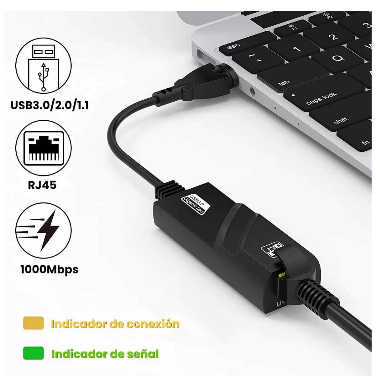 Foto 2 | Adaptador Ethernet Usb 3.0 A Rj45 Gigabit Eo Safe Imports Esi-9680 Negro