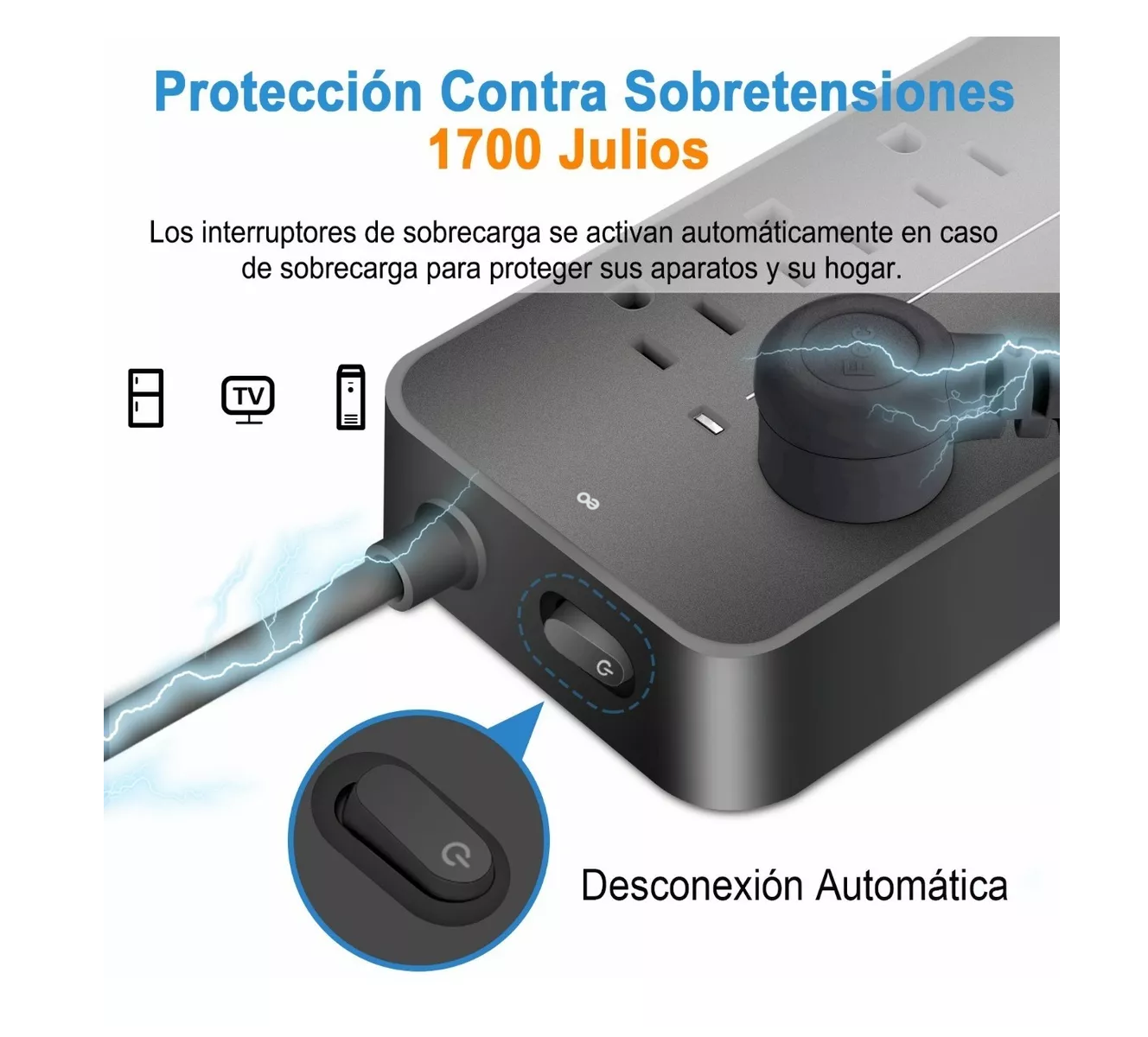 Foto 5 pulgar | Language Regleta Multicontactos Con 8 Salidas 3 Usb 1 Tipo C Eo Safe Imports  Esi-5075-1 Negro