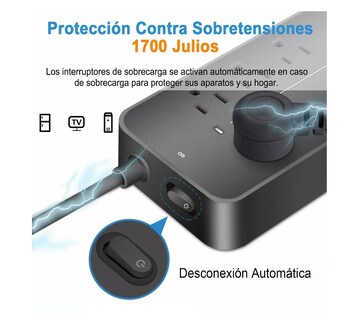 Foto 4 | Language Regleta Multicontactos Con 8 Salidas 3 Usb 1 Tipo C Eo Safe Imports Esi-5075-1 Negro
