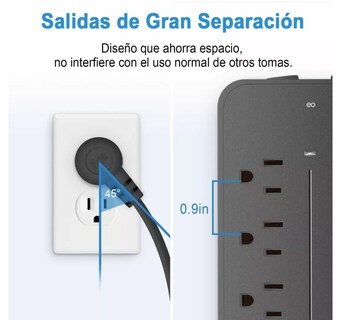 Foto 5 | Language Regleta Multicontactos Con 8 Salidas 3 Usb 1 Tipo C Eo Safe Imports Esi-5075-1 Negro