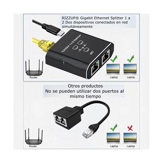 Foto 2 | Adaptador De Red 1 Dividido 2 Cople Rj45 Cat5/6/7/8 Eo Safe Imports Esi-20109 Negro