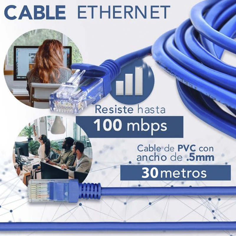 Foto 6 pulgar | Cable de Red Ethernet Sin Marca CAT5-30M color Azul 30 m UTP RJ 45