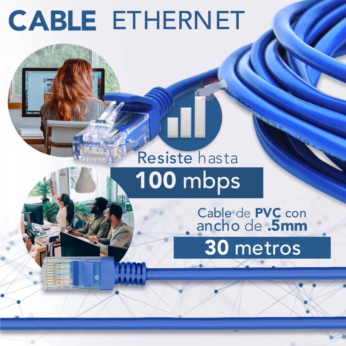 Foto 3 pulgar | Cable Ethernet Lan Red 30 Metros Eo Safe Imports Esi-6479 color Azul