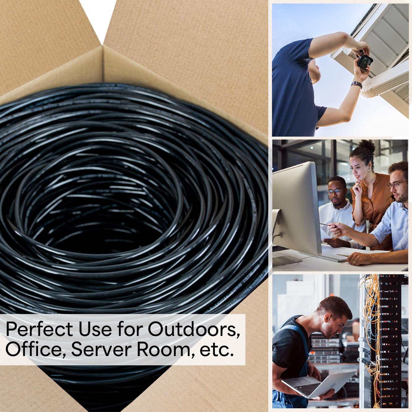 Foto 7 pulgar | Cable Ethernet Vivo Cable-v011 Cat5e, 500 Pies, Resistente Al Agua, Negro - Venta Internacional.