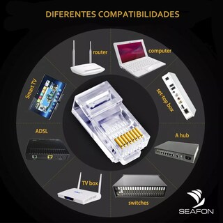 Foto 2 | Kit Plug Conector para Cable Red Utp Cat Eo Safe Imports Esi-9679 Transparente 100 Piezas