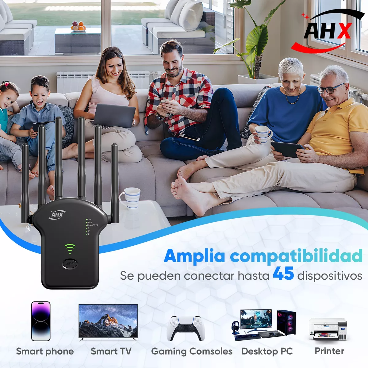 Foto 4 pulgar | Repetidor Wifi Amplificador Señal 1200mbps 110/230v WPS 5G Eo Safe Imports Negro