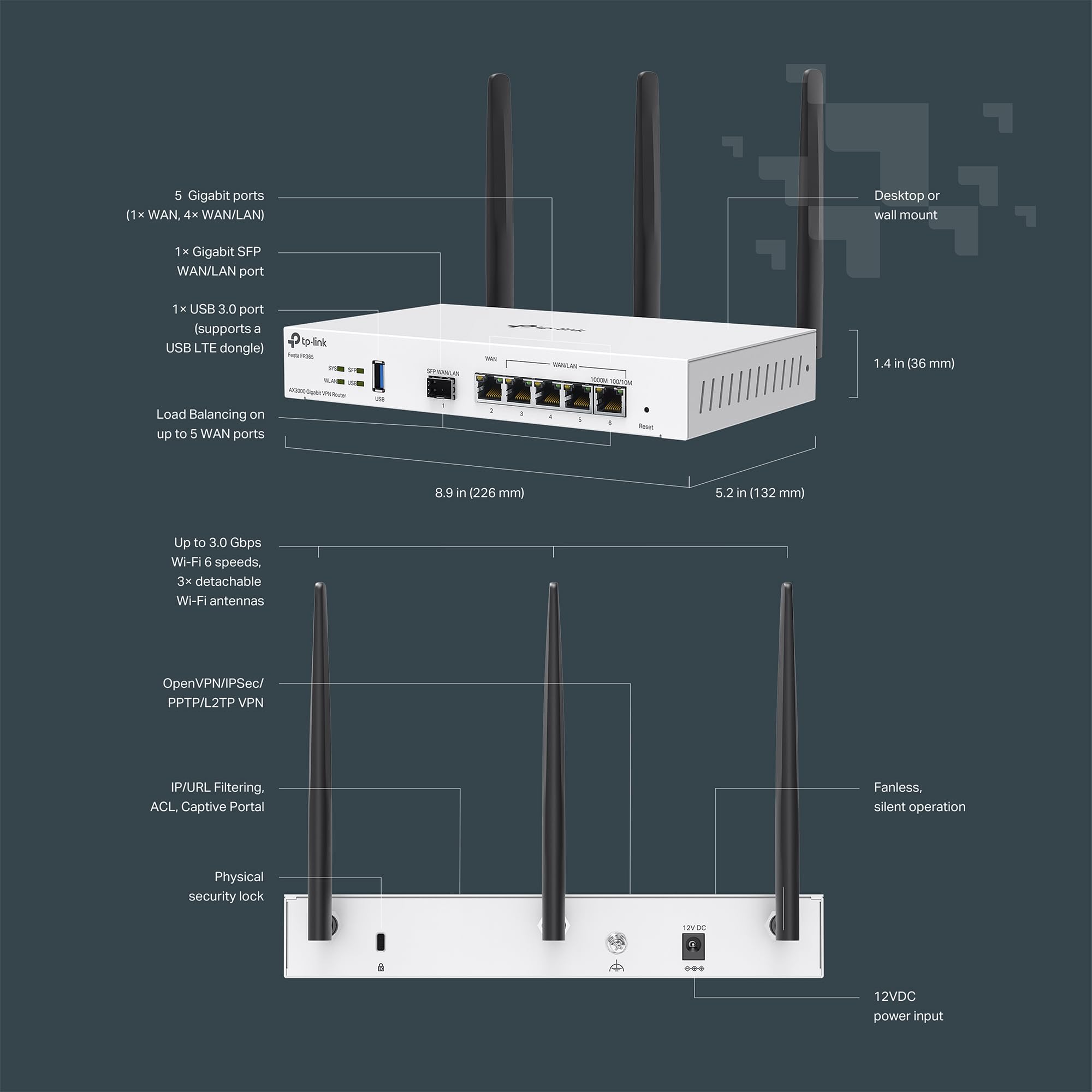 Foto 4 pulgar | Enrutador Tp-link Festa Fr365 Wifi 6 Ax3000 Vpn 5 Gigabit Wan - Venta Internacional.