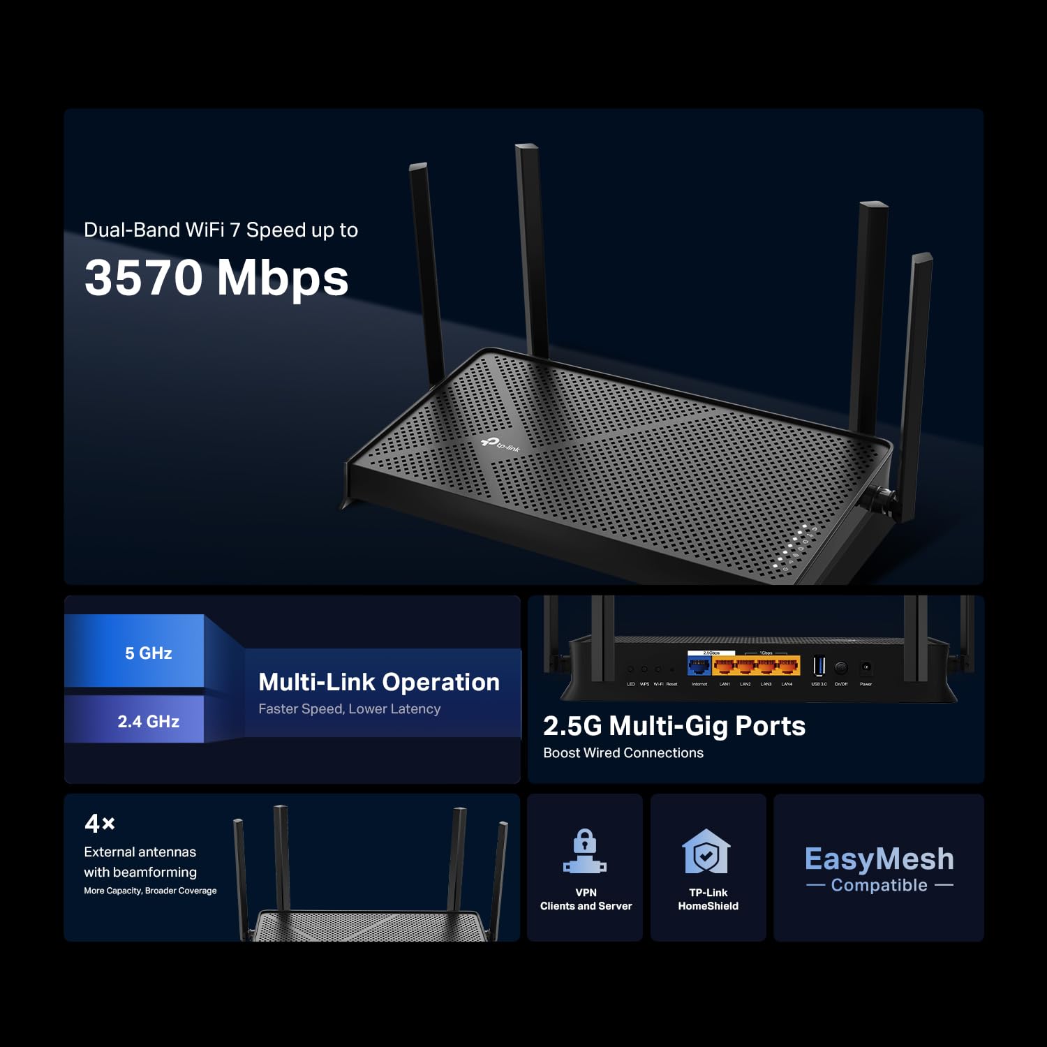 Foto 7 pulgar | Router Wi-fi 7 Tp-link Archer Be230 De Doble Banda De 3.6 Gbps - Venta Internacional.