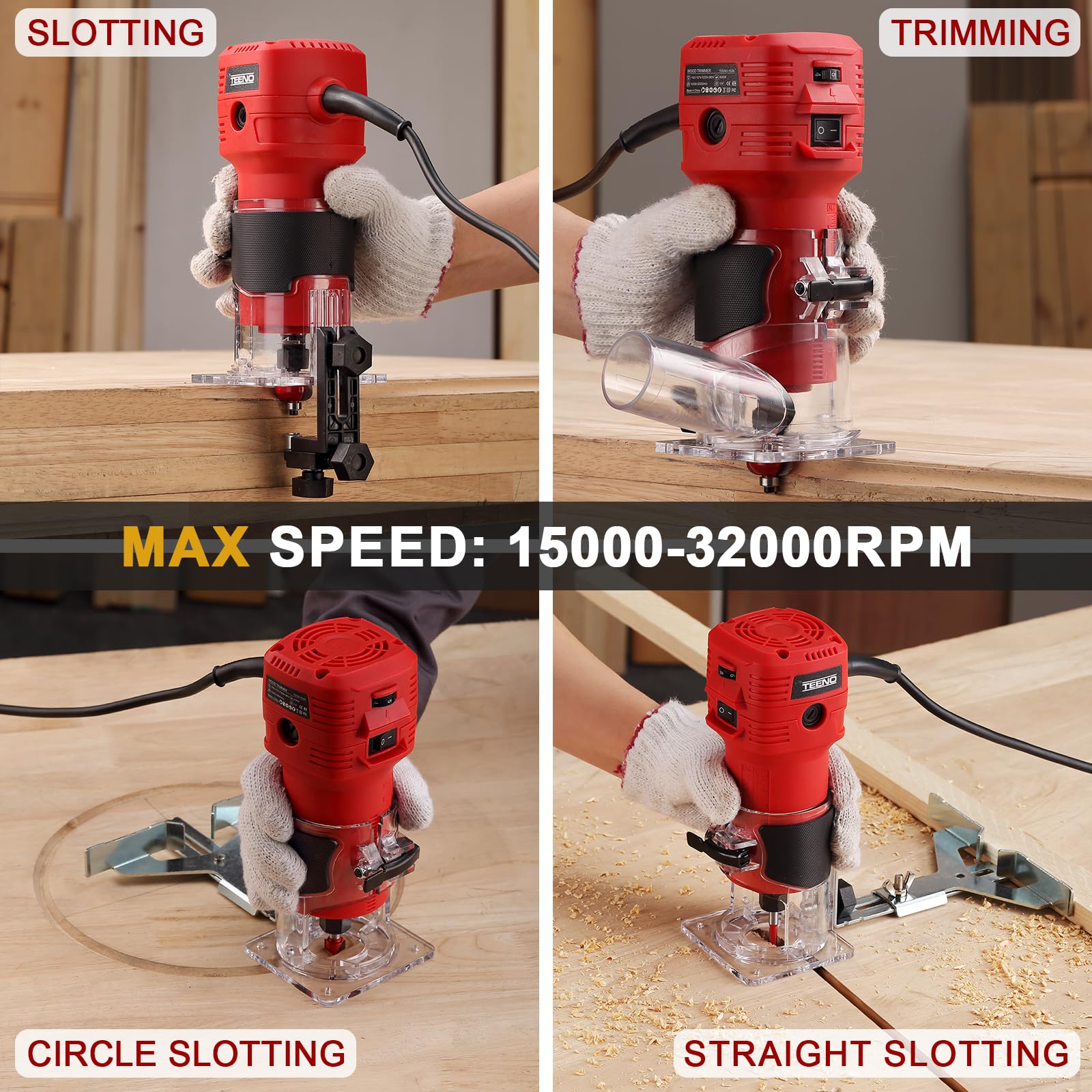 Foto 3 pulgar | Enrutador Para Madera Teeno 650 W 110 V 32000 Rpm Con Juego De Brocas De Fresado - Venta Internacional.