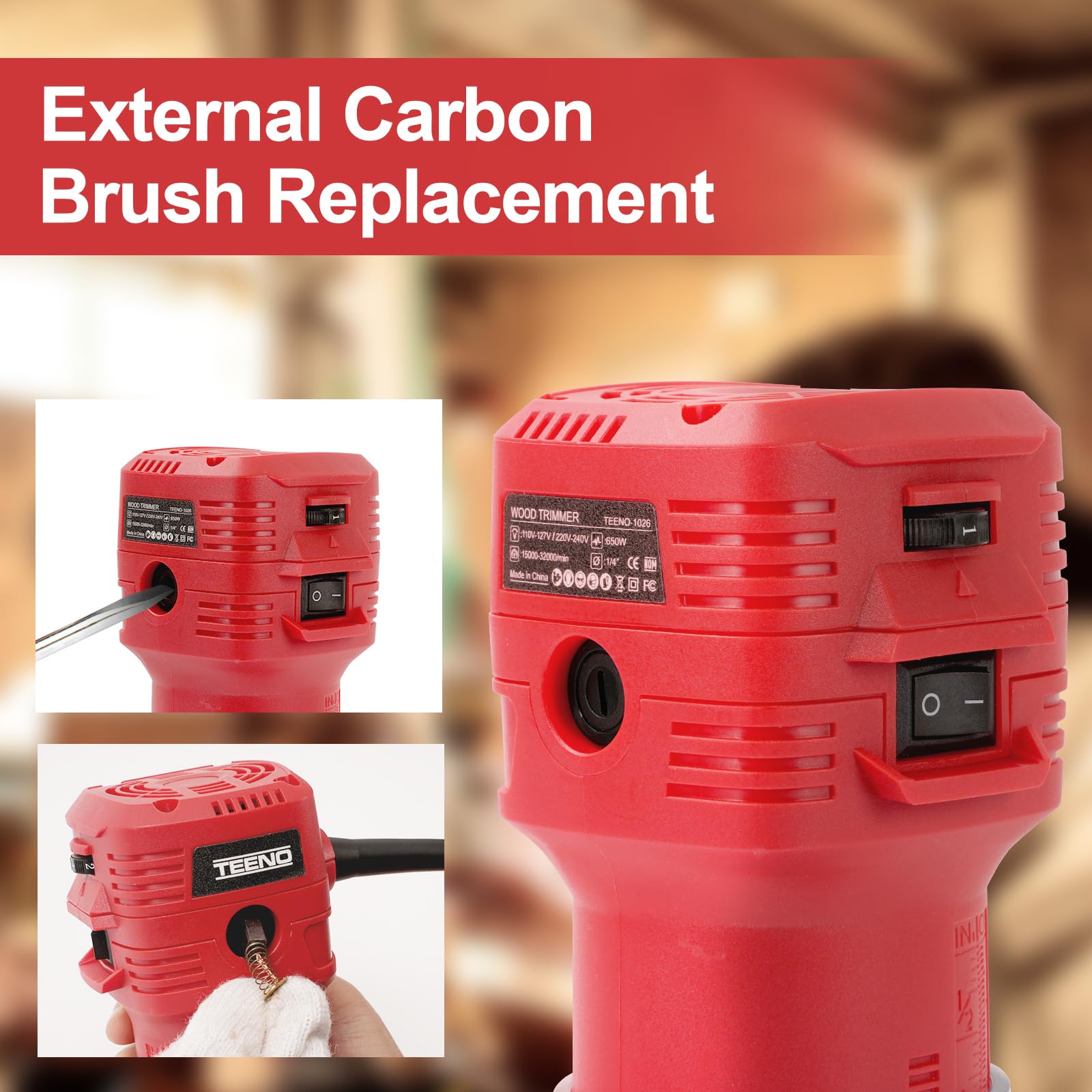 Foto 6 pulgar | Enrutador Para Madera Teeno 650 W 110 V 32000 Rpm Con Juego De Brocas De Fresado - Venta Internacional.
