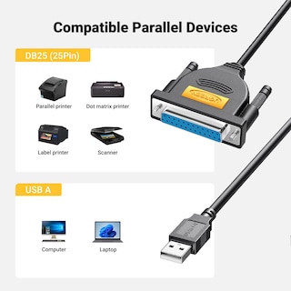 Foto 2 | Adaptador De Cable Paralelo Usb A Db25 Para Impresora Ugreen De 6 Pies - Venta Internacional.