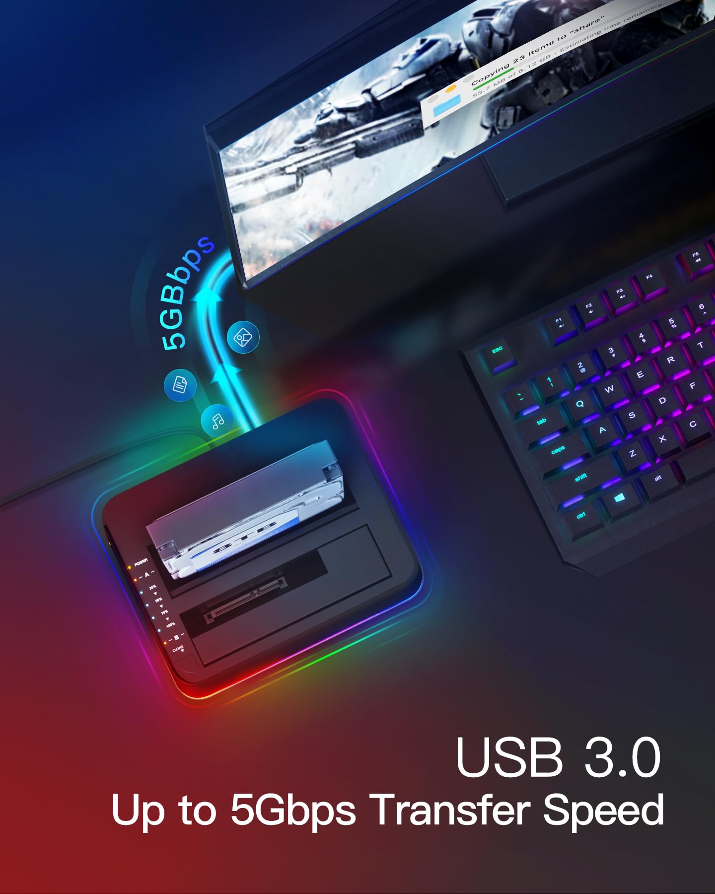 Foto 4 pulgar | Estación De Acoplamiento Para Disco Duro Inateck Rgb Usb 3.0 Con Puerto Usb-c - Venta Internacional.