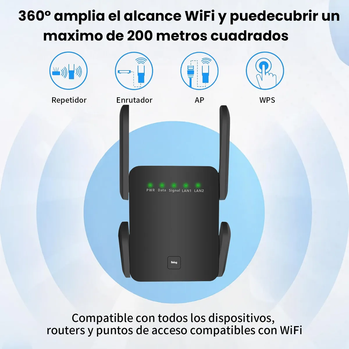 Foto 3 pulgar | Repetidor Belug  De Wifi 300 Mbps Negro